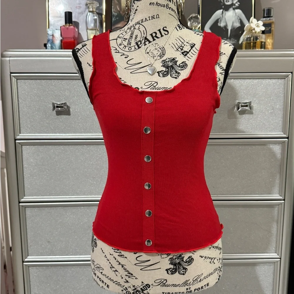 GUESS Red Button-Down Tank - Picture 1 of 3